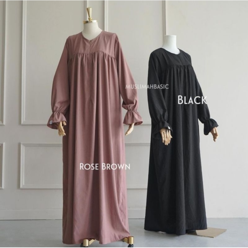 READY STOCK NWT BELLA DRESS L BLACK BY MUSLIMAHBASIC.ID