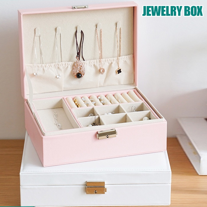 Jewelry Box Display 2 Layer Storage Box Organizer Kalung Makeup Box Cincin Gelang Anting Jam Tangan