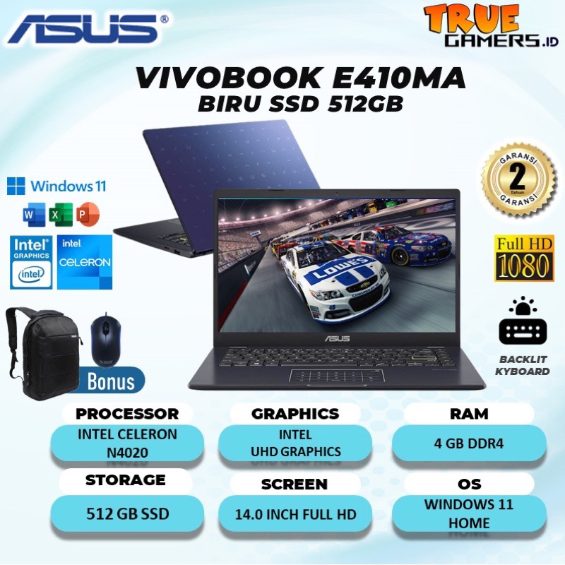 laptop asus  vivobook e410ma biru