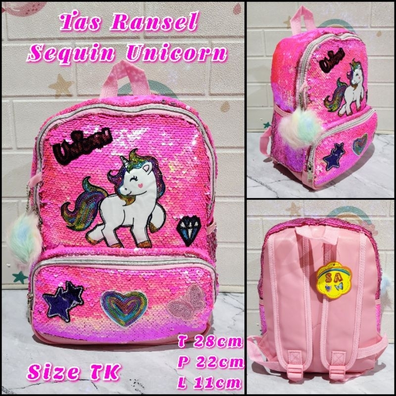 Tas Sekolah Ransel Anak TK dan Paud dan Playgroup Backpack Anak Perempuan Sequin Import