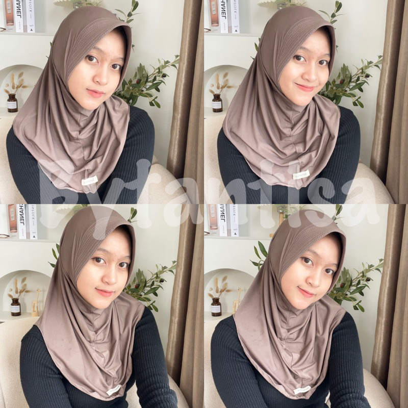 HIJAB INSTAN SPORT JERSEY LABEL MENUTUP DADA GRADE A