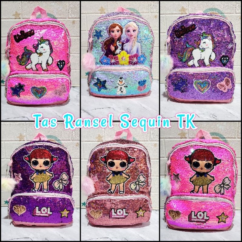 Tas Sekolah Ransel Anak TK dan Paud dan Playgroup Backpack Anak Perempuan Sequin Import