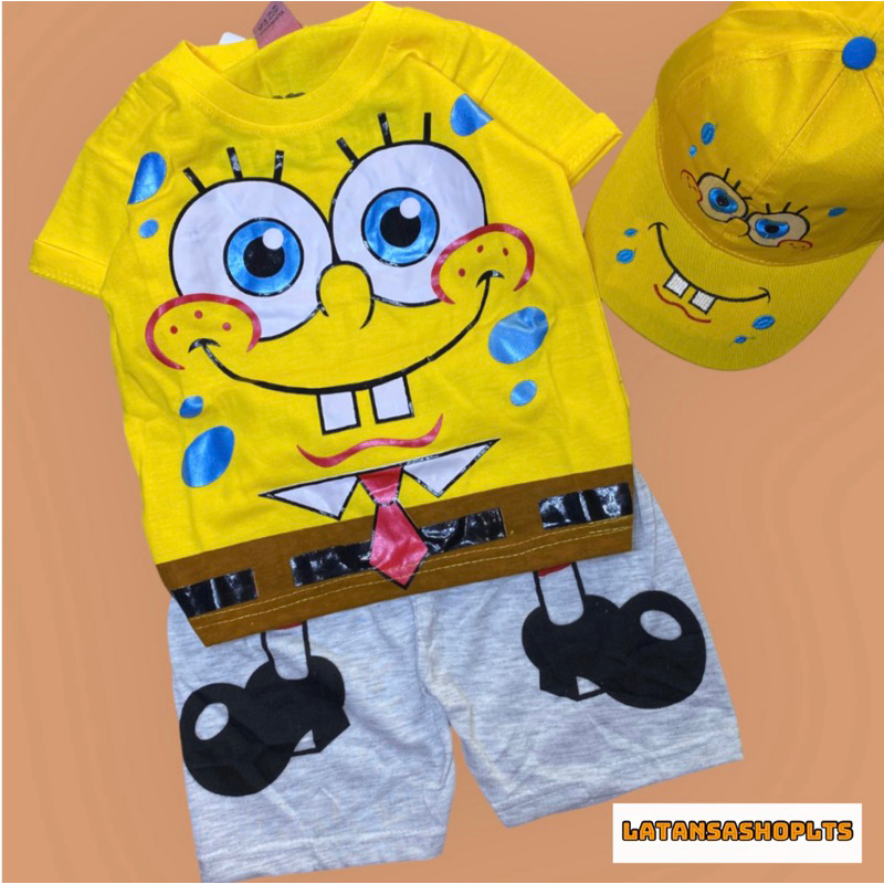 SETELAN SPONGEBOB ANAK COWOK CEWEK BAJU ANAK MOTIF KARTUN UNTUK UMUR 1-10TAHUN