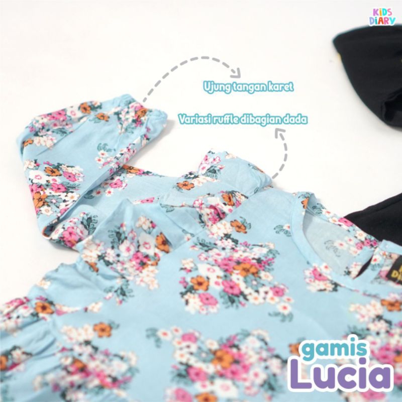 Gamis dress anak perempuan motif bunga Gamis Lucia Kids Diary