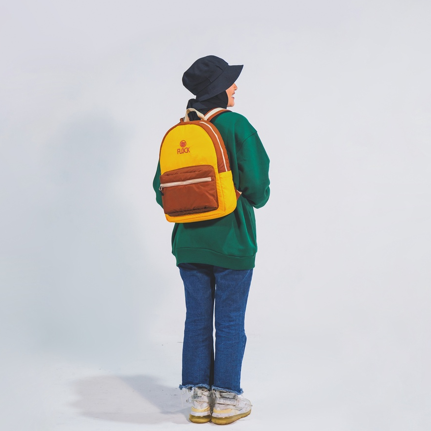 (New Product) FLOCK Tricolor Puffy Backpack - Honey