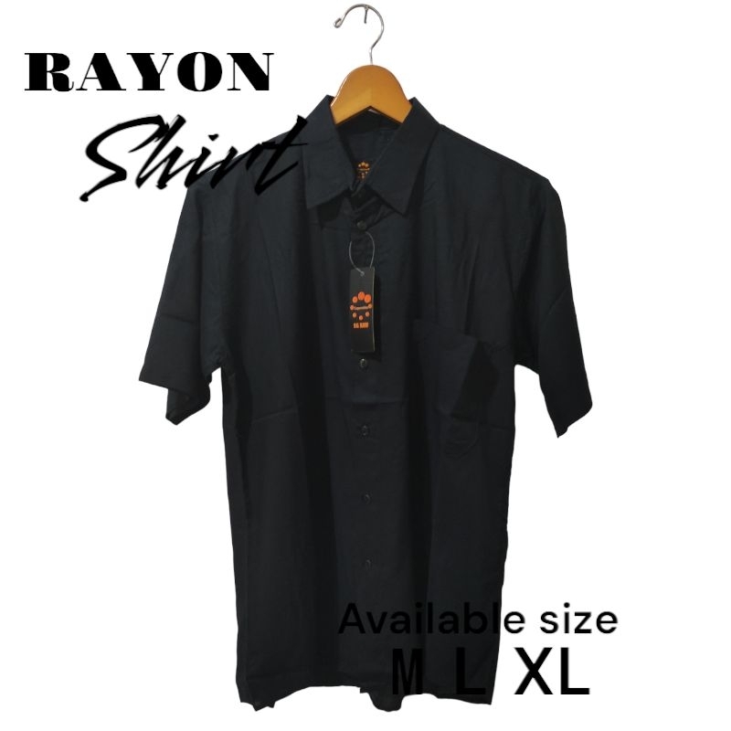 kemeja rayon motip hitam lengan pendek casual distro