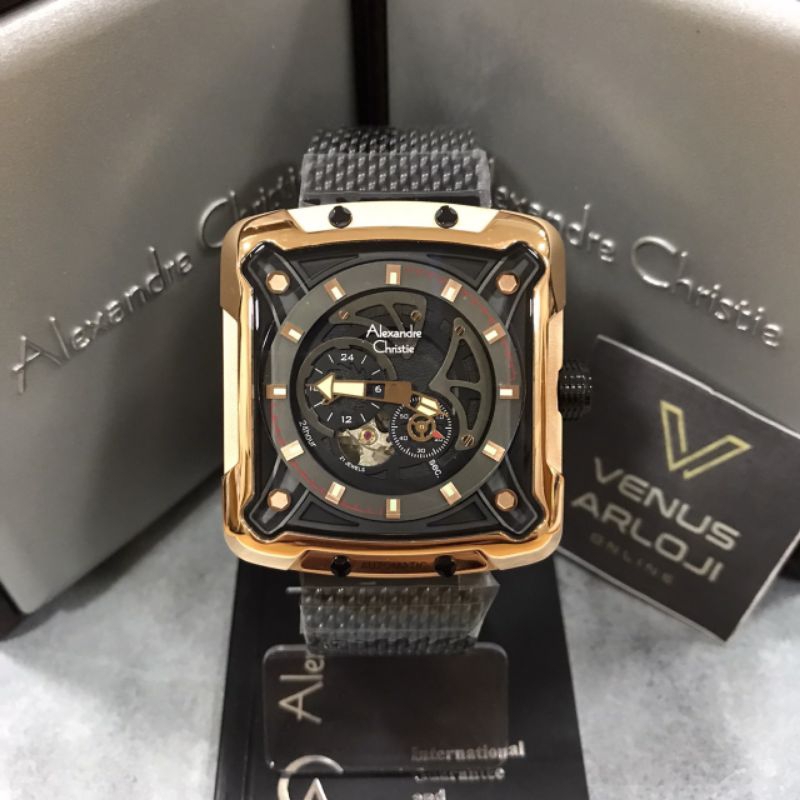 Jam Alexandre Christie AC 3030 MA BBR Pria Rantai Hitam Rosegold Segi Automatic