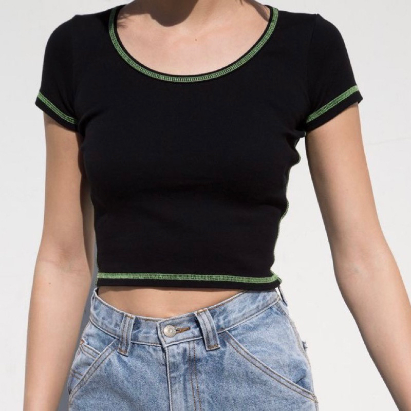 Brandy Melville Zelly Contrast Stitch Top - Crop Top Wanita