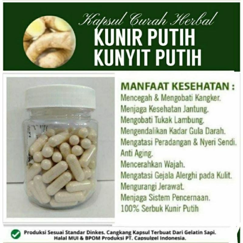 

KUNIR PUTIH 100 KAPSUL OBAT HERBAL TERBAIK (PREMIUM QUALITY)