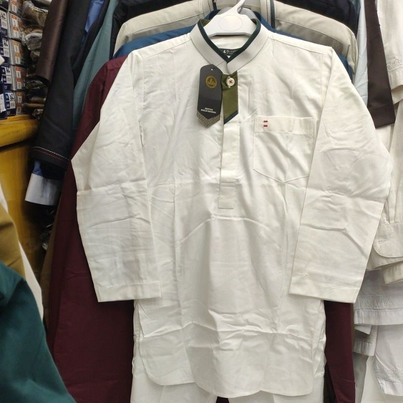 Baju Koko Stelan Pakistan/Kurta Anak Al-Luthfi Putih BW Lengan Panjang Terbaru, Bahan Katun Premium