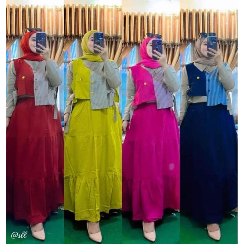 Set Rok Kotak Haruka Kemeja//Setelan Rok Kotak//Setelan Rok Kemeja Linen XL