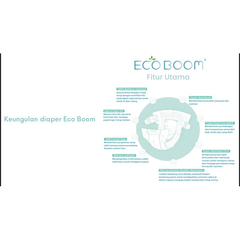 ECO BOOM Bamboo Diapers Tape S90 M74 L70 XL62 / Popok Pampers Bambu Perekat Ramah Lingkungan