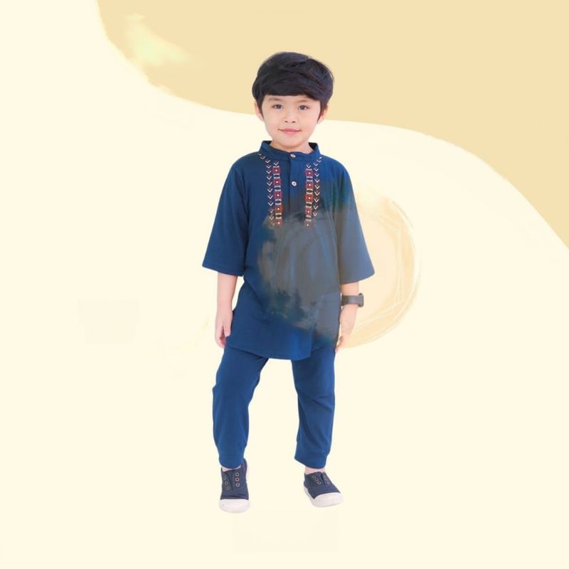 FAIZ Kids - Setelan Baju Koko KURTA Anak Koko Pria Laki Muslim Lengan Pendek Bahan Katun Combad Umur
