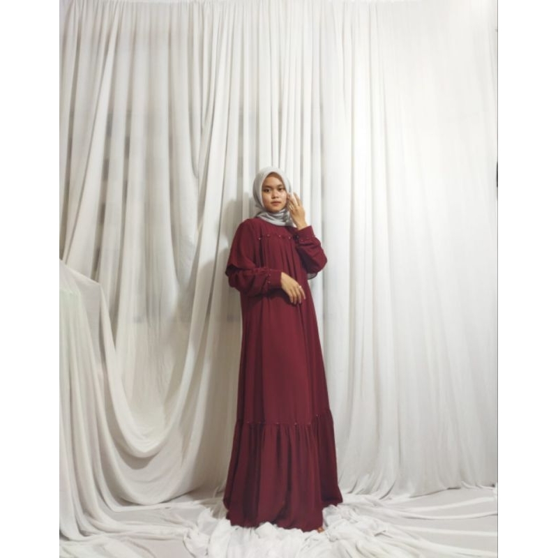 Zaja - Baju Gamis Amanda Ceruty Babydoll Payet Manual Busana Muslim Perempuan Dewasa Terbaru Desain Cantik &amp; Elegant Fashion Muslimah Kekinian Rempel Dada + Payet Mewah Baju Seragam Pengajian Ibu Cantik