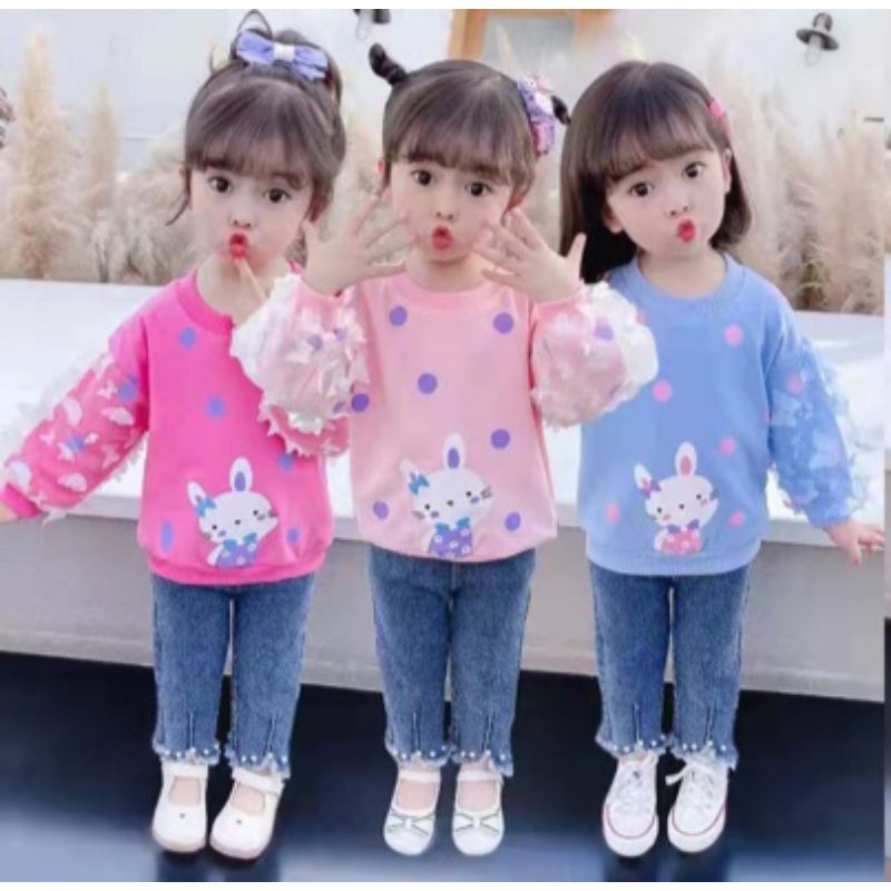 PART 1- SETELAN CELANA JEANS ANAK PEREMPUAN IMPORT 1-5 TAHUN LENGAN PANJANG / SETELAN ANAK CEWEK IMPORT CELANA JEANS CUTBRAY MUTIARA + SWEATER ANGSA