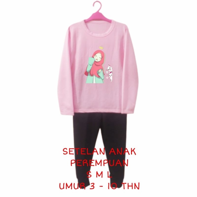 Setelan Anak Perempuan Kaos Lengan panjang dan Celana panjang Terbaru 2022 Stelan Sweater Baju Tidur Santai Anak Cewek Kekinian Murah Korea Style Size S 4 5 6 Tahun M 7 8 Tahun L 9 10 Tahun Boneka Hijab