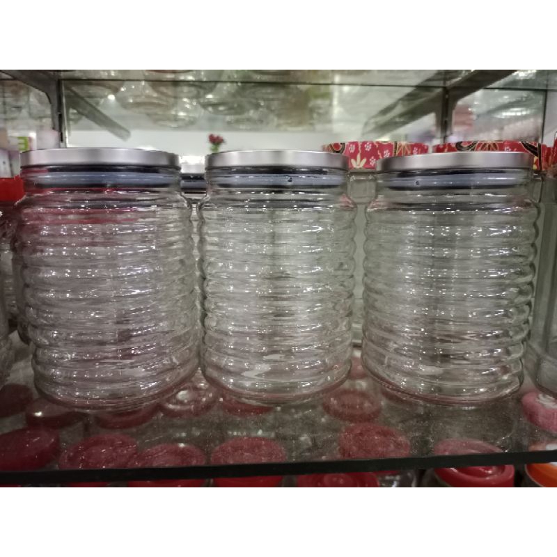 Kedawung toples kaca wadah jar tempat kue tutup stainless plus seal kedap udara ukuran (16x10cm)