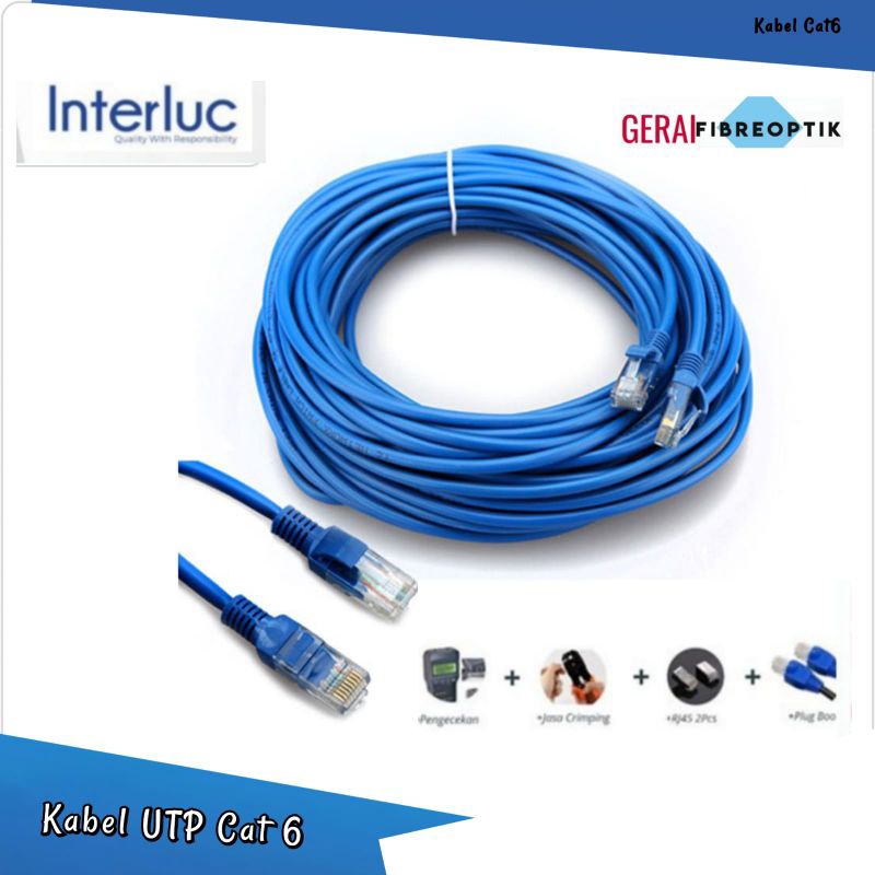 Kabel LAN Indoor UTP Cat 6 Interluc Panjang 20 meter Siap Pakai