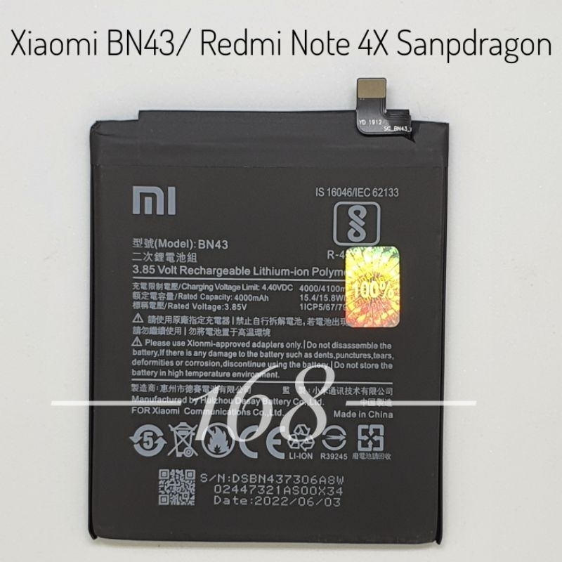 Baterai Batre Xiaomi BN43 BN 43 Redmi Note 4X Snapdragon Original Battery Batere