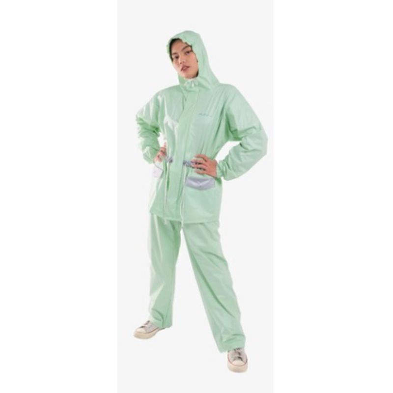 Jas Hujan Setelan Model Parka / Tali Serut Fashionable Warna Pastel
