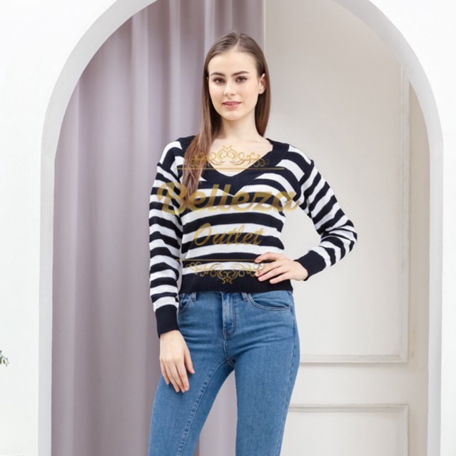 Belleza Outlet baju rajut Cardigan rajut atasan wanita Natalia Stripe