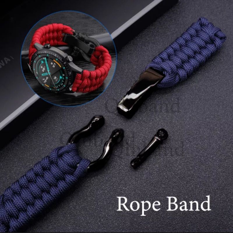 Tali jam tangan nilon paracord 4mm untuk Galaxy 3 45mm/ Gear S3/ Actif 2 / xiomi watch actif S1 Gesp