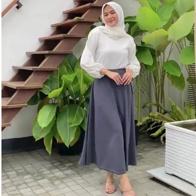 Rok Wafle Lebar Wanita Premium Navy