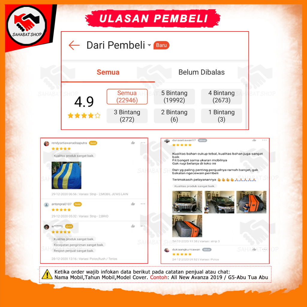 Sahabat Body Cover Mobil Opel Optima / Sarung Penutup Sedan Kia Optima Outdoor /Tutup Mantel Selimut Mantol Jas Pelindung Kerudung Kerodong Terpal Tutupan Pembungkus Mobil Anti Air Waterproof Model Orange