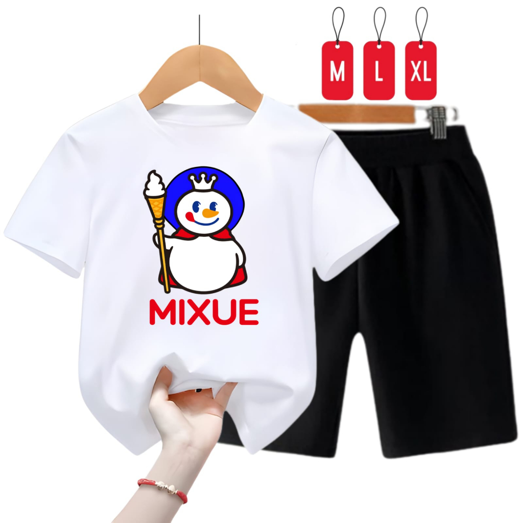 Hzl_outfit Baju Setelan Kaos Anak Cewek Cowok Mixue Shake/ Size M,L,XL