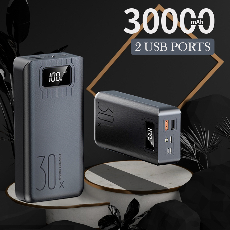 power bank 30000mAh pengisian cepat kapasitas besar port pengisian layar digital portabel yang kompatibel untuk semua telepon