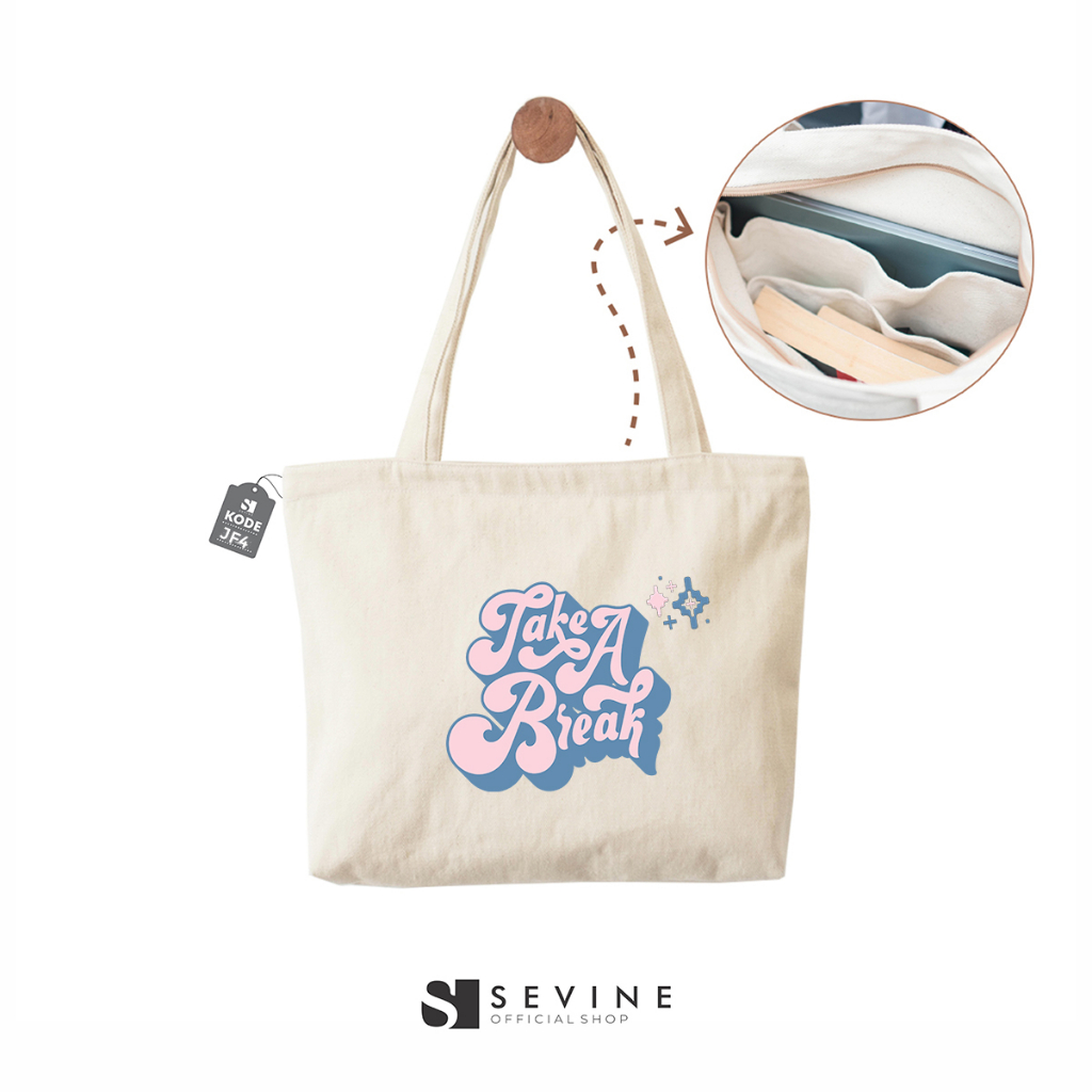 Sevine Tote Bag Kanvas Emily Resleting Kantong Tas Wanita Sekolah Kuliah Fashion Totebag Kerja Aesthetic - JF