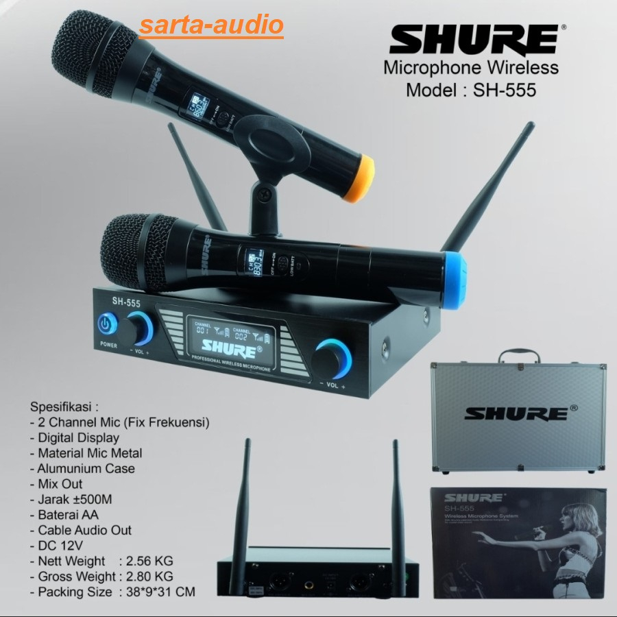 MIC WIRELESS SHURE SH555/SH 555 FREE KOPER ( 2MIC PEGANG )