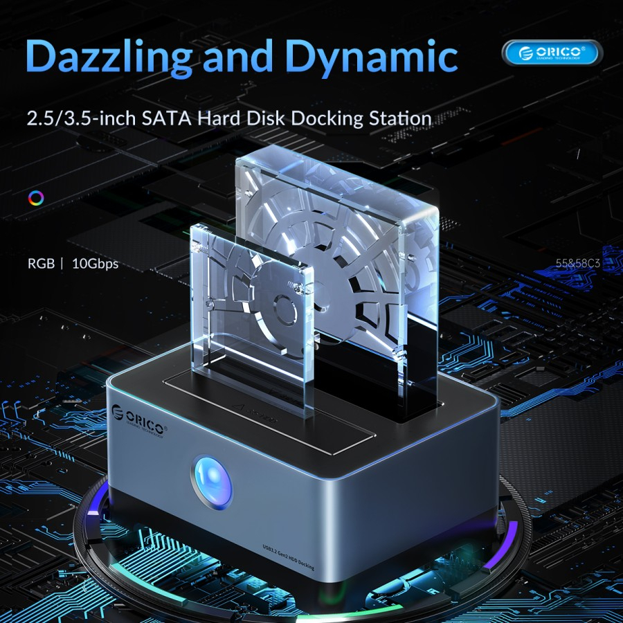 Docking ssd hdd orico 1 bay Slot 3.5&quot; 2.5&quot; sata type-c usb 3.2 10Gbps RGB 5518c3 5518-c3 - hard disk drive dock 2.5 3.5 sata3