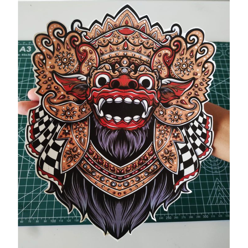 Cetak sticker water slide decal gambar topeng leak barong monster untuk racing motor helm dll