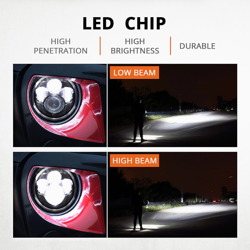 Lampu Depan LED 7 &quot;60W Sepeda Motor Harley Wrangler lampu 4 led