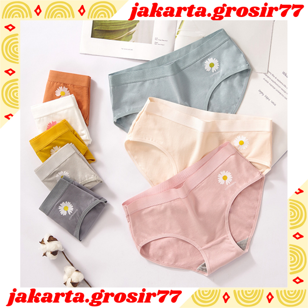 CLEAR STOCK JG CD117 Celana Dalam Wanita One Piece Mulus Motif Bunga Daisy Sutra Elastis Seamless Mi