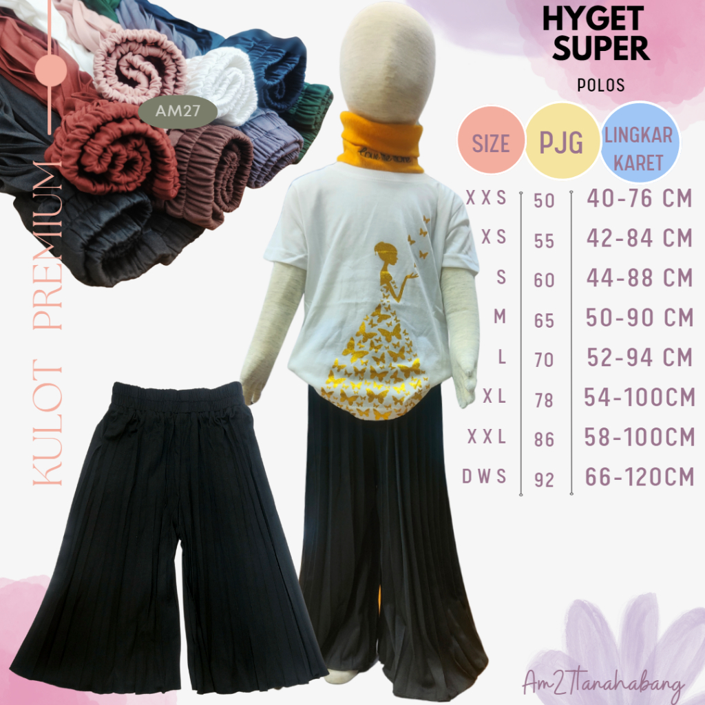 Kulot Plisket Anak 1-12 tahun -Remaja-Dewasa Polos PREMIUMe HYGET SUPER
