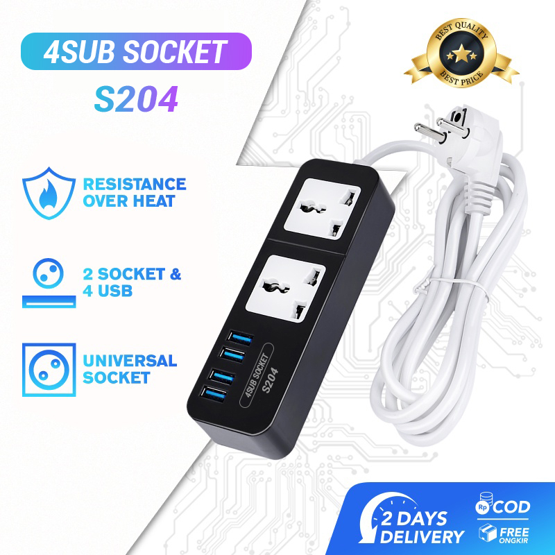 Kontak USB Power Strip Stop Colokan Listrik 2 Power Socket 4 Smart USB Port