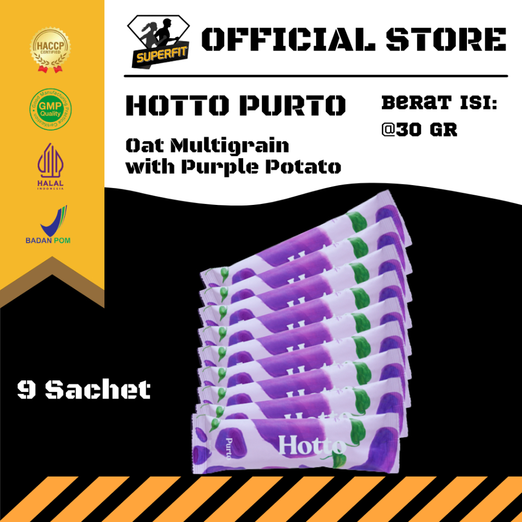 

Hotto Purto Paket 9 Sachet Multigrain with Purple Potato Prebiotik Oat Beta Glucan Organik Diet Sehat Rendah Kalori
