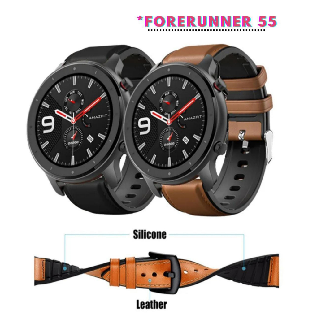 TALI JAM TANGAN STRAP GARMIN FORERUNNER 55 - STYLIS LEATHER RUBBER 20MM SMART WATCH