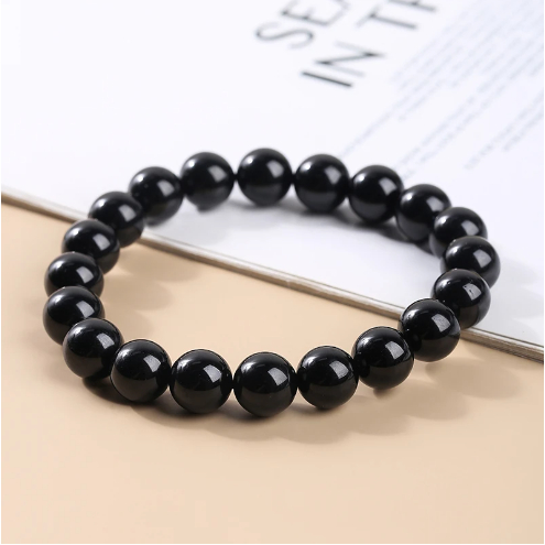 Gelang batu giok hitam tali karet/ gelang batu giok hitam 6mm lokal