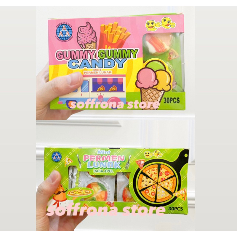 

Gummy Gummy Candy permen Lunak mint varian kentang dan pizza