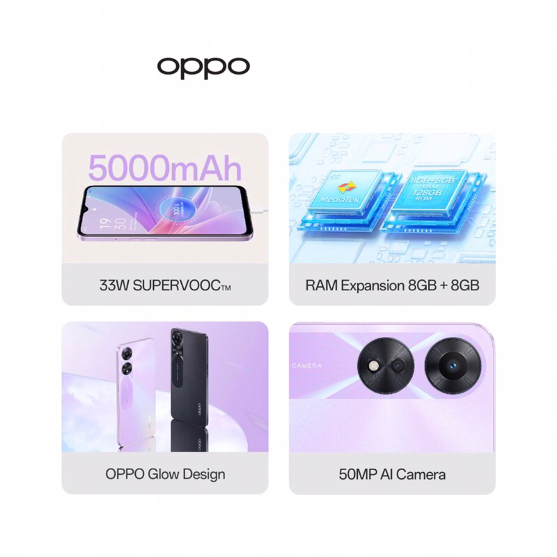 Oppo A78 5G | 8GB+128GB | Dimensity 700 | 50MP Dual Camera | NFC | IP54 | Li-Po 5000mAh | Garansi Resmi Oppo 1 Tahun