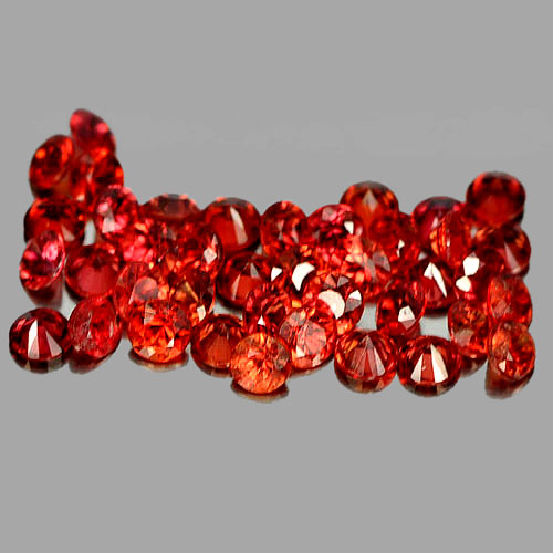 LSP-028 Lot Paket 40 pcs. 1.8 mm. Batu Permata Orangy Red Sapphire Safir Merah Orange Bulat Tanzania