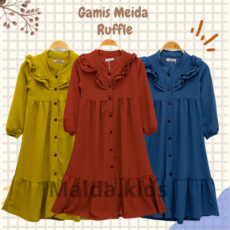 3-8th GAMIS MEIDA CRINGKLE RUFFLE JUBAH ANAK PEREMPUAN LONG DRESS BOBO KIDS BAJU MUSLIM ANAK PEREMPU