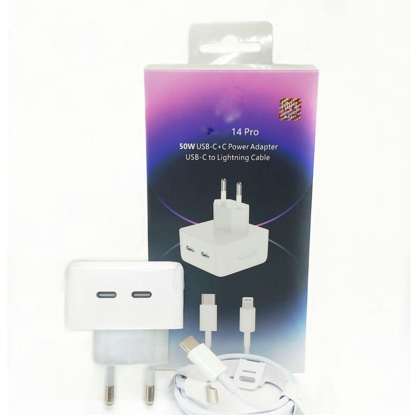 Charger Casan IP 50W DUAL USB C PD free cabel Tipe C To lightning BY.SULTAN