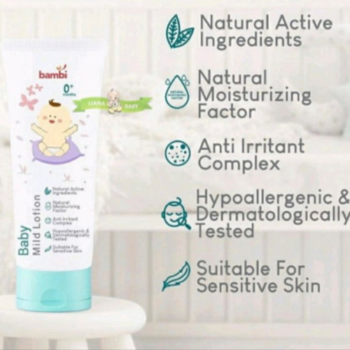 [BPOM] Bambi Baby Mild Lotion 100ml / Body Lotion Bayi Kulit Normal - Sensitif Kaya Kandungan Protein Susu Nabati / Moisture Pelembab / MYMOM