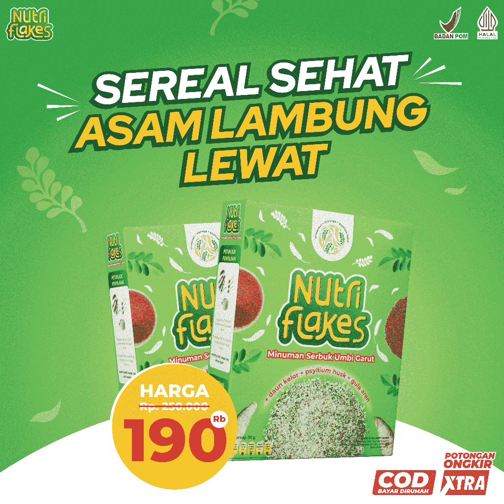 Nutriflakes Sereal Umbi Garut Daun Kelor Solusi Asam Lambung Dan Maag Original 2 Box