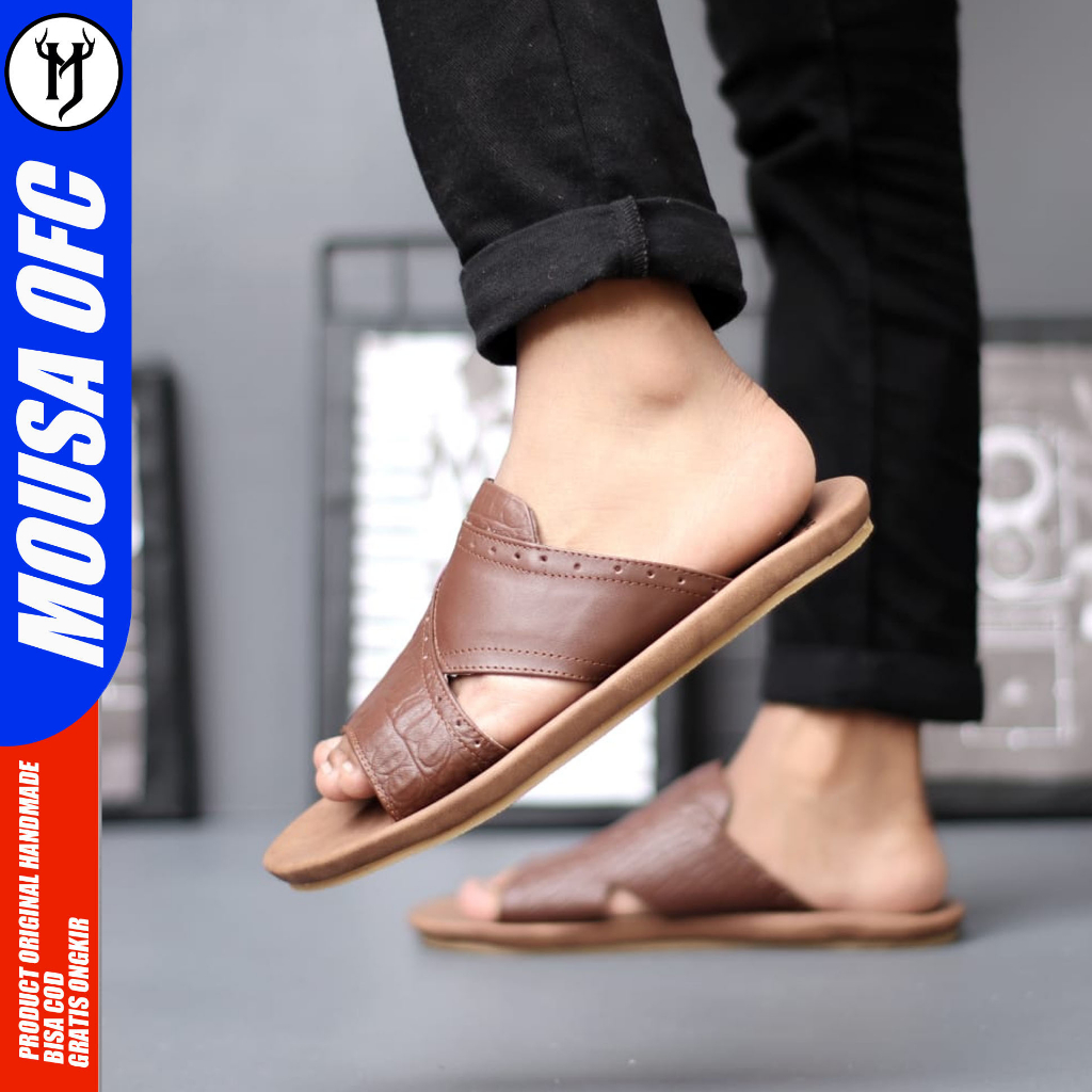 MOUSA TARO - Sandal Slide Kulit Asli Dewasa Slop Pria