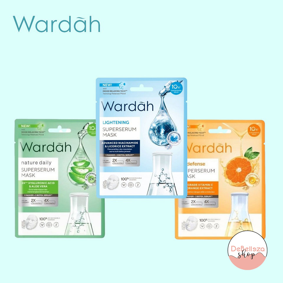 Wardah Super Serum Sheet Mask Series - SUPERSERUM Aloe Vera - Niacinamide - Vitamin C